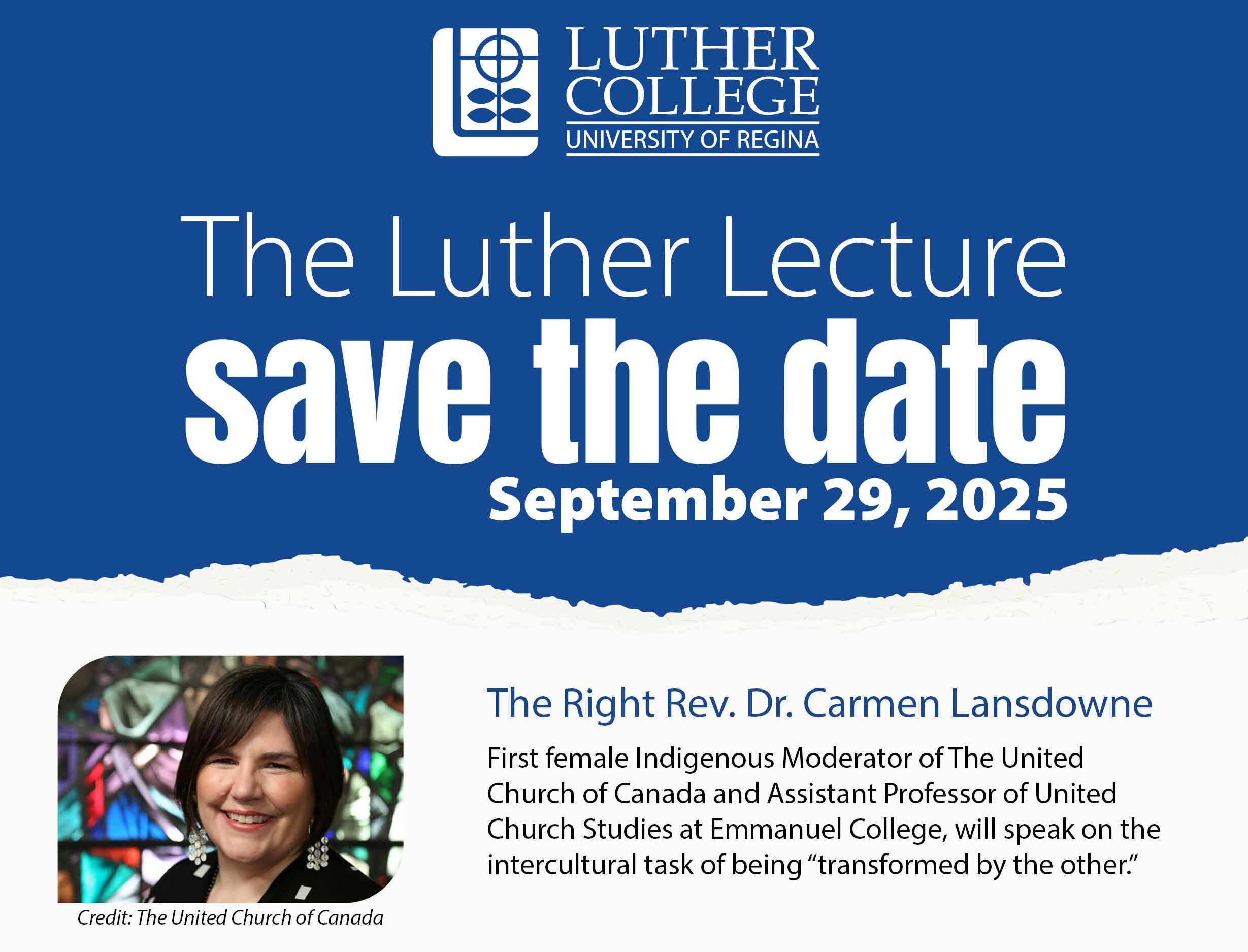 LutherLecture_SaveTheDate_2025 Image of a save the date card for the 2025 Luther Lecture that is taking place at Luther College UofR on September 29, 2025.